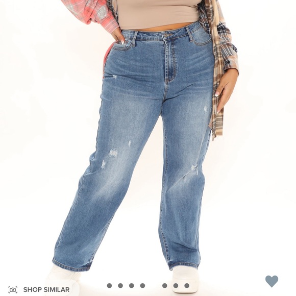 High rise straight leg jeans:Medium blue wash - Picture 6 of 6